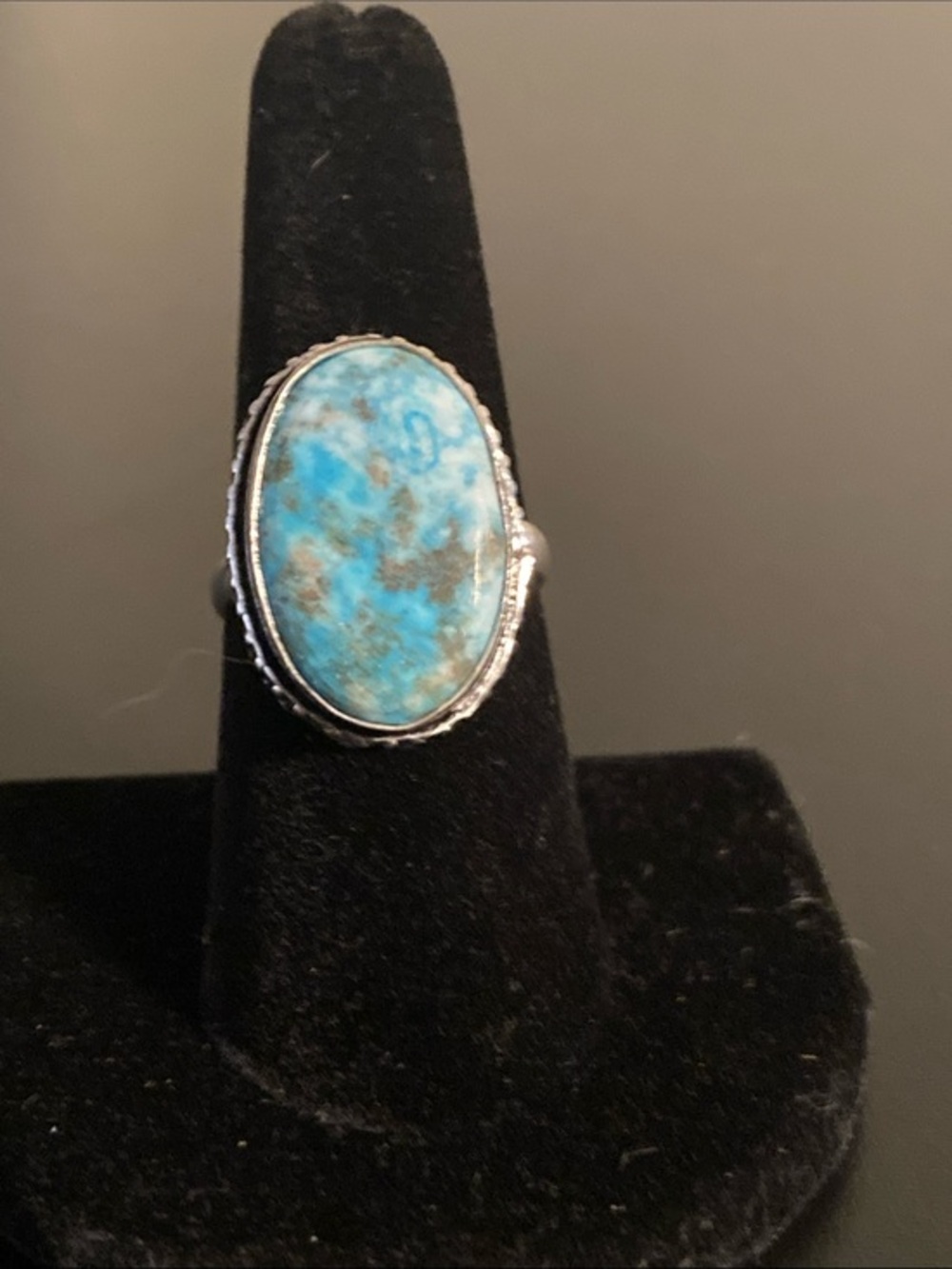 Turquoise Oval Silver Ring - Blue Stone Statement Ring size 8